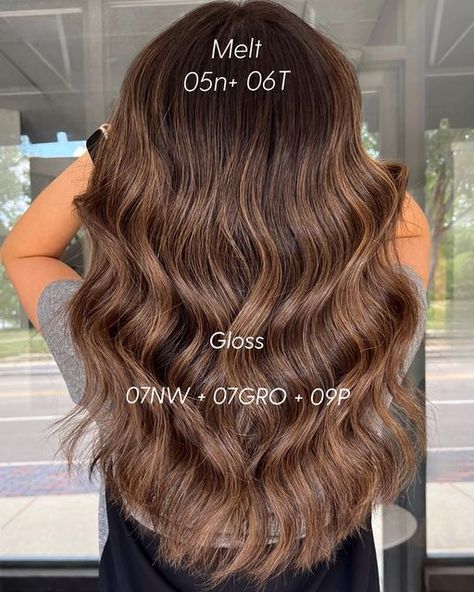 Color Melt Brunette, Brunette Formulas, Dimensional Brown, Color Formulations, Toner Formulas, Dark Balayage, Hair Formulas, Medium Brown Hair Color, Dimensional Brunette