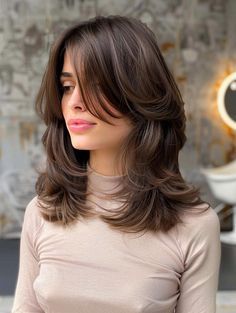 Haircut Shoulder Length Curtain Bangs, Layered Mid Length Hair Curtain Bangs, Hairstyles For Low Volume Hair, Haïr Cut For Shoulder Length Hair, Curtain Bangs And Shoulder Length Hair, Medium Haircut With Lots Of Layers, Shoulder Cut With Bangs, Haircut For Narrow Face, Layers Shoulder Length