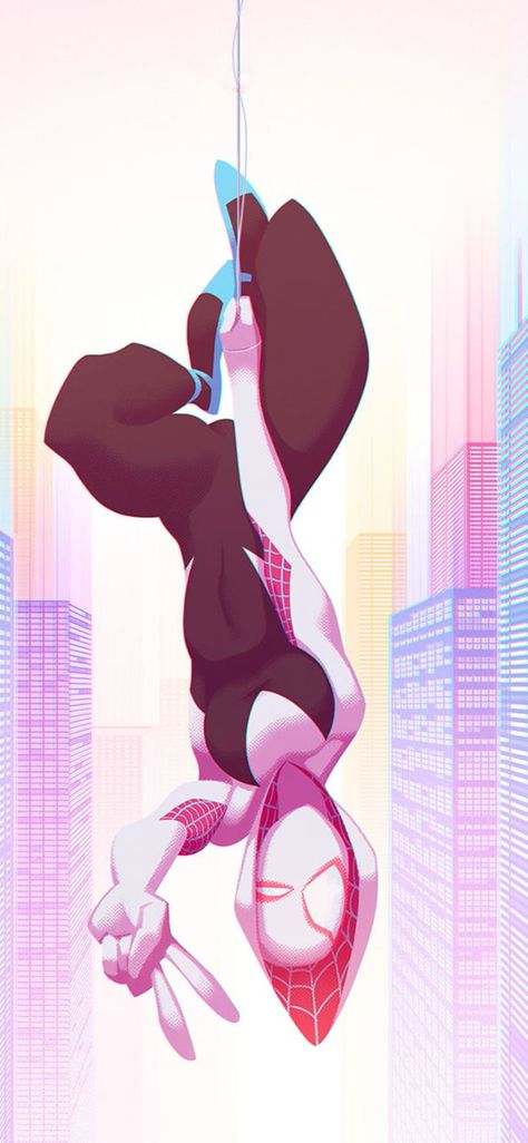 Spider Gwen Hanging Upside Down, Spidergwen Wallpapers, Wallpaper Spider Girl, Spider Women Wallpaper, Spider Woman Poses, Spidergirl Drawing, Spidergirl Wallpaper, Gwen Background, Spider Girl Wallpaper