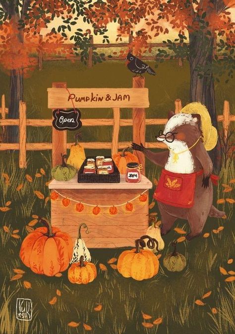 Cosy Halloween, Knitting Cartoon, Oil Illustration, Halloween Cottagecore, Cozy Inspiration, Autumn Prints, Autumn Animals, Art Account, Autumn Illustration