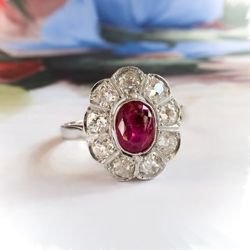 Antique Edwardian 2.15 ct t.w. Natural Ruby Old Mine Cut Diamond Halo Ring Antique Ruby Ring, Antique Vintage Jewelry, Old Mine Cut Diamond, Diamond Halo Ring, Antique Engagement, Bead Set, Antique Engagement Rings, Halo Diamond Ring, Dream Ring