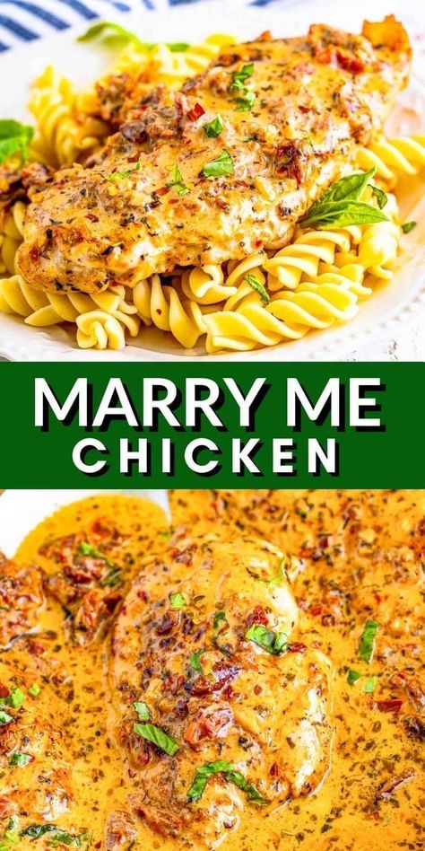 Tender chicken in a tasty sauce, this Marry Me Chicken speaks for its name. It's a delicious dinnertime recipe the whole family will enjoy. There is just so much flavor in this super simple dinnertime dish, that literally will make you want to make it over and over again. You can serve this as is, but we love to serve this over some pasta and make it a nice hearty meal. It really fills you up. Save this amazing recipe! Marry Me Chicken Recipe, Marry Me Chicken, Chicken Tender Recipes, Hearty Meal, Tender Chicken, Chicken Dishes Recipes, Poultry Recipes, Hearty Meals, Chicken Dinner Recipes