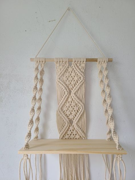 Macrame Floating Shelf, Macrame Wall Shelf, Shelf Macrame, Macrame Hanging Shelf, Military Housing, Cord Wood, Plant Hanger Macrame, Macrame Shelf, Macrame Wall Hanging Diy