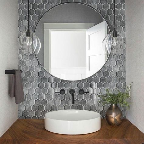 Hexagon mosaic tile bathroom