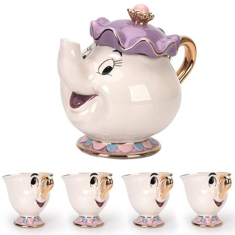 PRICES MAY VARY. Cartoon New Beauty and the Beast Teapot: This beautiful cartoon new Beauty and the Beast teapot has an exquisite and cute design, with a golden handle and cartoon characters of Mrs. Potts and Chip on the teapot. It's perfectly suited for tea lovers who love the classic Beauty and the Beast story. Mrs. Potts and Chip Teapot: The teapot is made of finest ceramic, which is long-lasting and easy to clean. It holds 500ml of water, which is enough for multiple cups of tea. The golden Beauty And The Beast Baby Shower, Tea Set Kids, Beauty And The Beast Teapot, Fairytale Home Decor, Disney Princess Kitchen, Tea Cup Decor, Taylor Christmas, Disney Minimalist, Chip Mug