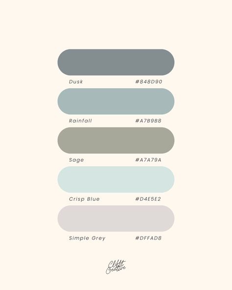 See more color palettes at Clifft Creative ✨ Crisp Color Palette, Gentle Color Palette, Sea Foam Color Palette, Church Color Palette, Relaxing Color Palette, Relaxing Bedroom Colors, Calming Color Palette, Beach Color Palettes, Mango Mala