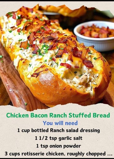 Stuffed Bread, Jamie Oliver Recipes, Bread Ingredients, Savory Chicken, Cooked Chicken, Chicken Bacon Ranch, Bacon Ranch, Italian Bread, Chicken Bacon