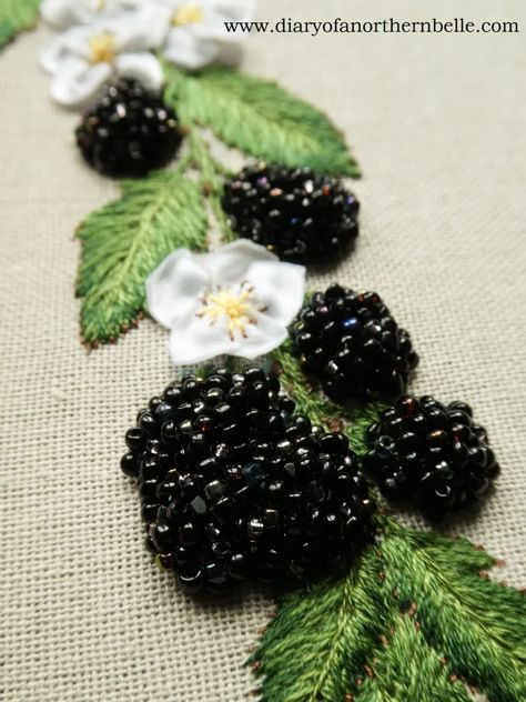 Blackberry Embroidery Pattern, Embroidery Blackberries, Bramble Embroidery, Blackberry Embroidery, Beads On Clothes, Bead Work Embroidery, Embroidery With Beads, Beading Embroidery, Bead Knit