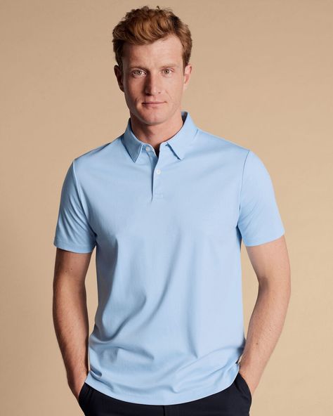 Smart Jersey Polo - Sky Blue | Charles Tyrwhitt Charles Tyrwhitt Shirt, Black Suit Wedding, Smart Jackets, Collarless Shirt, Grey Polo Shirt, Business Casual Shirts, Polo Shirt Colors, Green Polo Shirts, Navy Blue Suit