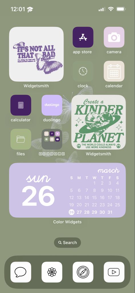 Purple And Green Phone Theme, Sage Green And Purple Wallpaper, Sage Green Ios 16, Green Cream Aesthetic, Green Ios 16, Purple Homescreen, Ios14 Wallpaper, Aesthetic Sunday, Ios 16 Home Screen