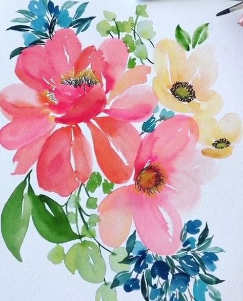 Watercolor Flowers Bright Watercolor Flowers, Jenna Rainey Watercolor, Loose Floral Watercolor Painting, Jenna Rainey, Loose Florals, Loose Watercolor Flowers, Watercolor Flowers Tutorial, Aqua Art, Sketchbook Illustration