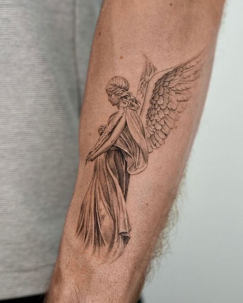 Angel for Kane 🪽 Now taking booking for London in August Done at @exp.haus . . . . #microrealismtattoo #finelinetattoo #londontattoo #londonfinelinetattoo #realistictattoo #tattooidea #londontattoostudio #angeltattoo Angel Tattoo Back, Angels Landing Tattoo, Detailed Angel Tattoo, Angel Fine Line Tattoo, Angel Line Art Tattoo, Guardian Angel Tattoo For Women, Arch Angel Tattoo Men, Fine Line Angel Tattoo, Fine Line Guardian Angel Tattoo