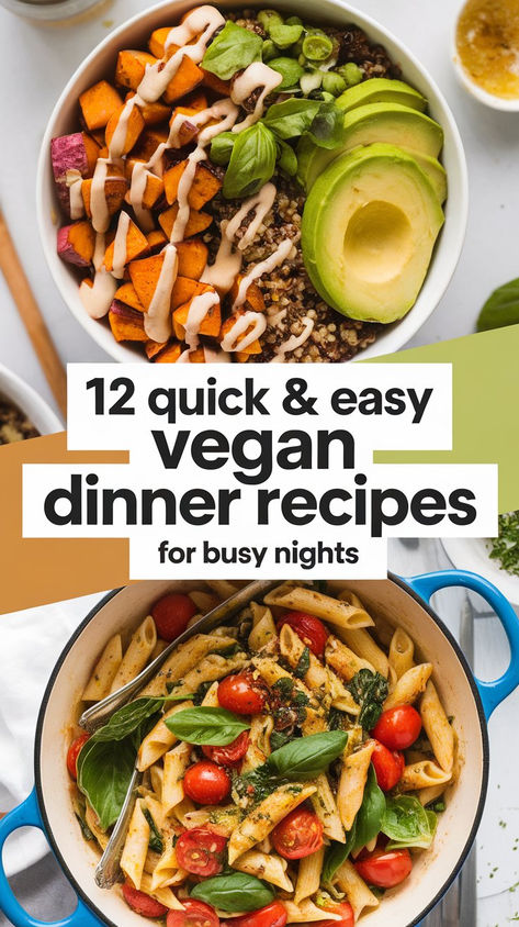 Looking for quick and easy vegan dinner recipes? These 12 plant-based meals are perfect for busy weeknights! From hearty bowls to simple pasta dishes, discover delicious recipes that are fast and satisfying. #VeganDinner #QuickRecipes #EasyVeganMeals Low Acid Dinner Recipes, Hearty Bowls, Simple Pasta Dishes, Easy Vegan Dinner Recipes, Vegan Dinner Recipes Easy, Quick Easy Vegan, Simple Pasta, Easy Pasta Dishes, Easy Vegan Dinner