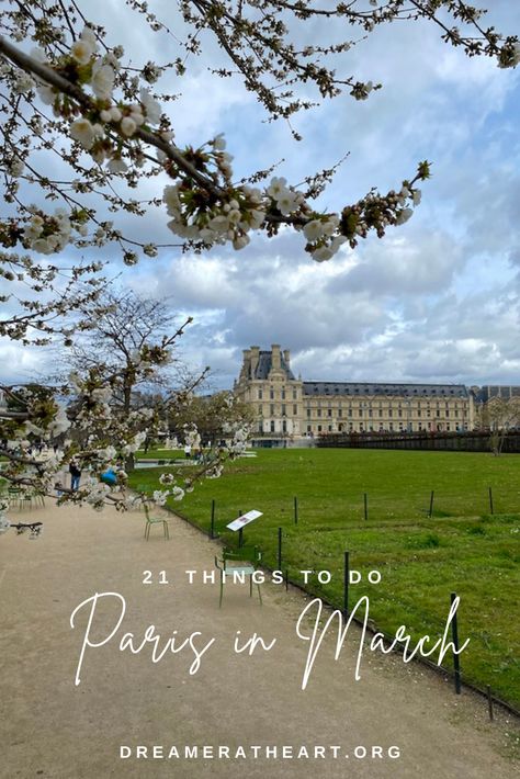 Welcome to Paris in March! Paris emerges with a vibrant energy and a touch of magic in March. Magnolia trees and cherry blossoms begin to bloom casting delicate pink hues across Paris. March in Paris is the perfect time to walk by the Seine River, see the Eiffel Tower, and get off the beaten path! With milder temperatures and fewer crowds compared to peak season, March presents an ideal time to explore Paris! Here are 21 best things to do in Paris in March. March In Paris, Paris In March, Welcome To Paris, Paris March, Seine River, Things To Do In Paris, Paris Travel Guide, Paris Trip, The Seine