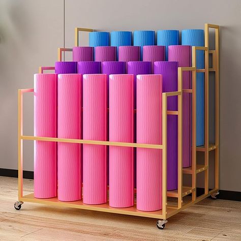 Amazon.com: ZAQYCM Gym Yoga Mat Holder Basket with Wheels, Floor Vertical Yoga Organizer Cabinet for Workout Mat and Foam Roller, Workout Equipment Corner Storage Container (Color : Gold, Size : 80x85x110cm) : Sports & Outdoors Storing Yoga Mats, Yoga Mat Organizer, Yoga Equipment Storage, Pilates Storage, Foam Roller Workout, Gym Equipment Storage, Yoga House, Roller Workout, Dance Room