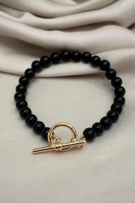 Here Are Black Onyx and 14K Gold Toggle Bracelet Handmade Jewlery, Thoughtful Gifts For Her, Black Onyx Bracelet, Luxury Bracelet, Bracelet Shop, Onyx Jewelry, Chain Bracelets, Bracelet Chain, Toggle Bracelet