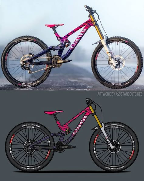 Mtb Paint Ideas, Custom Bike Paint, Canyon Mtb, Cartoon Bike, Bicycle Drawing, Canyon Bike, Santa Cruz Bicycles, Mountain Biking Photography, Paint Bike