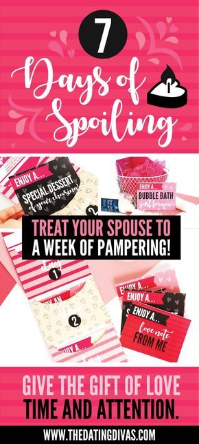 Spoil your Spouse for 7 Days! I just love this idea. Perfect for a special occasion like Valentine's Day, your anniversary, or their birthday. Husband or boyfriend gift. #spoilyourspouse #giftoflove #valentinesgift #romanticgift #anniversarygift Birthday Surprises For Him, Countdown Gifts, Surprise Boyfriend, Surprise For Him, Birthday Countdown, The Dating Divas, Dating Divas, Birthday Week, Boyfriend Diy