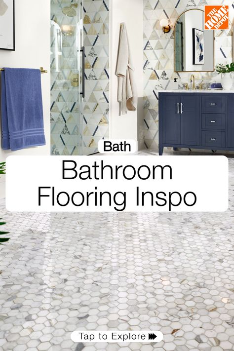 Improve the look and function of your bathroom by installing new flooring. The Home Depot is here to help you get started, from inspiration to installation. Bathroom floors can be both beautiful decor and practical necessity for your home. Tap to get inspired. Home Depot Tile, Cheap Bathroom Flooring, Bath Showers, Tiny Bathroom Makeover, Bathroom Flooring Ideas, Moody Bathroom, Christmas Travel Destinations, Bathroom Floors, Accessible Bathroom