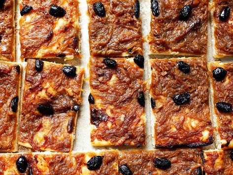 Pissaladière Recipe | Saveur Pissaladiere Recipe, Chickpea Fries, Anchovy Recipes, French Appetizers, Caramelised Onion Tart, French Tart, Onion Tart, Olive Relish, Homemade Pastries