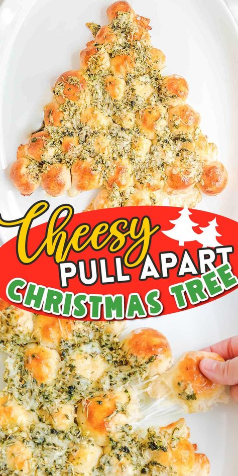 Pull Apart Christmas Tree Bread Dinner Roll Christmas Tree, Pull A Part Christmas Tree Bread, Garlic Pull Apart Christmas Tree, Christmas Tree Pull Apart Buns, Beautiful Christmas Appetizers, Cheesy Bread Recipes Pull Apart, Pull Apart Cheesy Christmas Tree, Christmas Tree Cheesy Bites, Pizza Dough Cheese Balls Christmas Tree