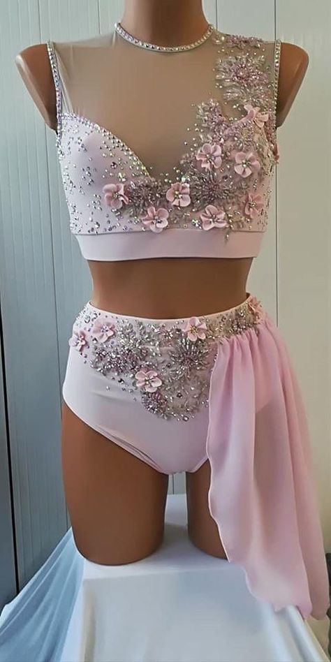 Pale pink two piece costume Two Piece Lyrical Costume, Lyrical Two Piece Dance Costume, Two Piece Dance Costumes Contemporary, Dance Comp Costumes, Custom Dance Costumes Contemporary, Lyrical Costumes Two Piece, Pink Lyrical Costume, Pink Jazz Costume, Pink Jazz Dance Costumes