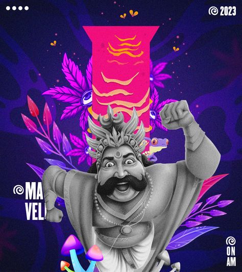 Trippy Maveli: Onam's Psychedelic Vision on Behance Onam Pictures, Onam Poster, Onam Images, Black Colour Background, Advertising Graphic Design, Avant Garde Art, New Background Images, Adobe Premiere Pro, Graphic Design Tips