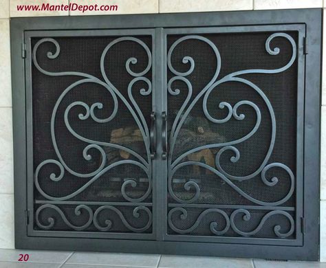 Wrought Iron Fireplace, Stone Fireplace Makeover, High Heat Paint, Fireplace Door, Stone Fireplace Mantel, Fireplace Doors, Iron Fireplace, Fireplace Screens, Hand Forged Iron