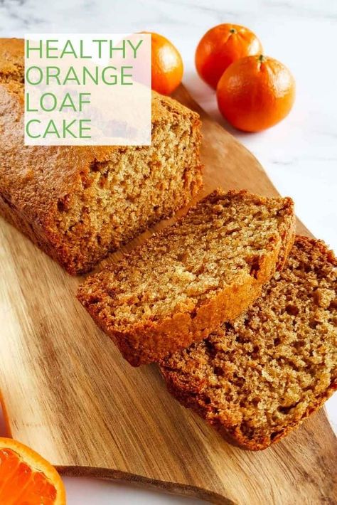 This healthy orange loaf cake is really easy to make, tastes great, and stores well. A quick and easy bread for breakfasts or treats. This is hearty, healthy and packed with nutrients. It uses fresh oranges as well as orange extract to get a strong orange flavor. It can also easily be made vegan by substituting the eggs and honey with vegan alternatives. I love to serve it as a quick snack or dessert, but it's also suitable as a breakfast alternative served with a cream cheese spread on top. Healthy Recipes With Oranges, Healthy Orange Dessert Recipe, Healthy Orange Dessert, Orange Cake Healthy, Recipes With Oranges Healthy, Healthy Orange Recipes, Orange Breakfast Recipes, Healthy Orange Cake Recipe, Recipes With Fresh Oranges