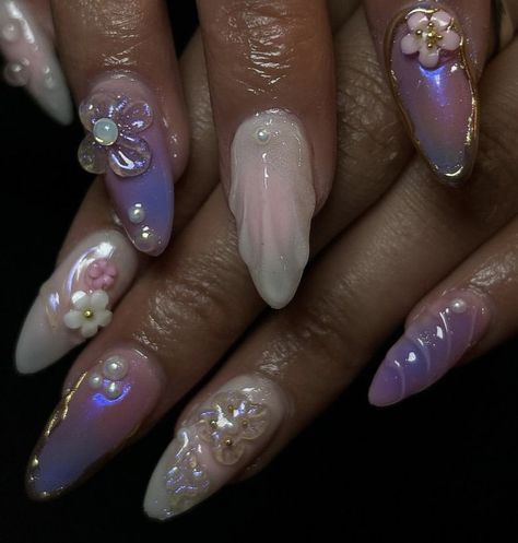 Building Gel Nail Designs, Purple Quince Nails Medium, Im Cold Nails, Soft Gold Nails, Delicate Nail Art, Heavenly Nails, Little Mermaid Nails, Periwinkle Nails, Japan Nail