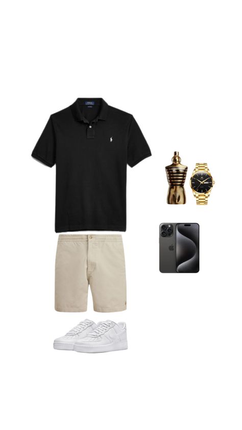 Men’s summer outfit | Men’s outfit | Summer outfit | JPG | Watch | Black Ralph Lauren Polo | Beige Ralph Lauren shorts | Shorts | Polo | AirForce1 | iPhone 15 Pro Max #summer #summeroutfit #menssummeroutfit #polo #ralphlauren #ralphlaurenshorts #iphone15 #outfit Black Polo Outfit Men, Black Polo Outfit, Polo Outfit Men, Polo Ralph Lauren Outfits, Men's Summer Outfit, Shein Fits, Polo Outfit, Outfits For Mexico, Tshirt Design Men