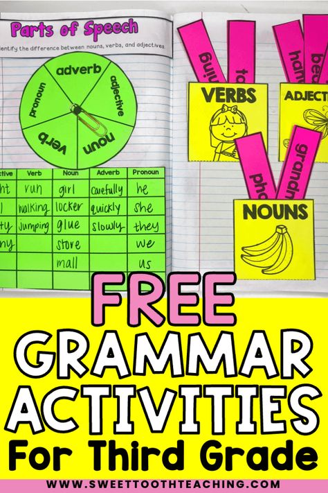 Literacy Center 3rd Grade, Teaching Adjectives Third Grade, 3rd Grade Word Work Centers, Language Arts Centers 3rd Grade, 3rd Grade Parts Of Speech Activities, 3rd Grade Grammar Activities, Engaging Reading Lessons 3rd Grade, Ela Games 3rd Grade, 3rd Grade Tutoring Activities