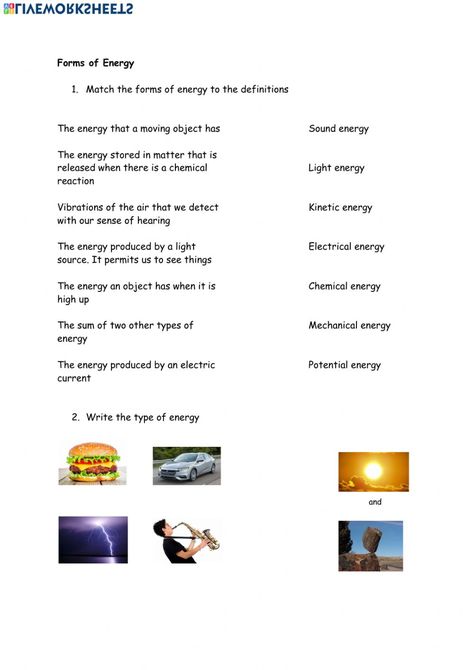 Forms Of Energy Worksheet, Energy Worksheets, Forms Of Energy, Form Of Energy, Types Of Energy, Energy Forms, Letter Blends, Teaching College, Energy Transformations