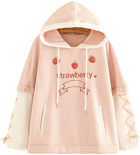 Strawberry Hoodie, Anting Manik, Kawaii Sweatshirt, Kawaii Hoodie, Lace Hoodie, Hoodies Aesthetic, Style Kawaii, Japanese Harajuku, Cute Hoodie