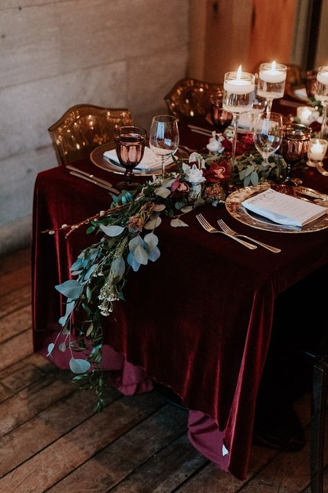 Black And Burgundy Wedding Table, Plum Winter Wedding, Dark Magenta Wedding, Pomegranate Wedding Decor, Burgundy Wedding Table Setting, Plum Wedding Decor, Plum And Gold Wedding, Wedding Buffet Table Decor, Eclectic Wedding Decor