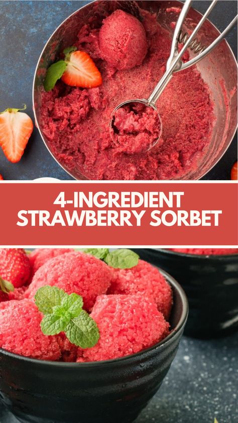 4-Ingredient Strawberry Sorbet is a simple, refreshing dessert made with just fresh strawberries, sugar, lemon juice, and water. This recipe serves 6 and takes about 10 minutes to prepare, plus freezing time, making it a perfect light and healthy treat. Ice Popsicles, Homemade Sorbet, Best Healthy Recipes, Sorbet Recipe, Strawberry Sorbet, Fried Fish Recipes, Sorbet Recipes, Cold Treats, Refreshing Desserts