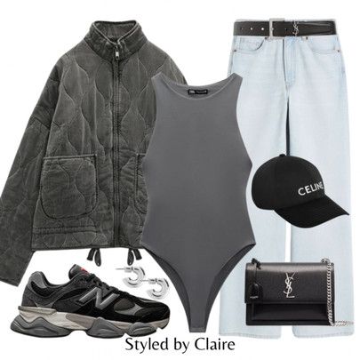 Grey Bodysuit Outfit, 9060 Outfit, New Balance 9060 Outfit, Body Suit Outfit, Ysl Belt, Shop Street, Sneaker Outfits Women, New Balance Outfit, New Balance 9060