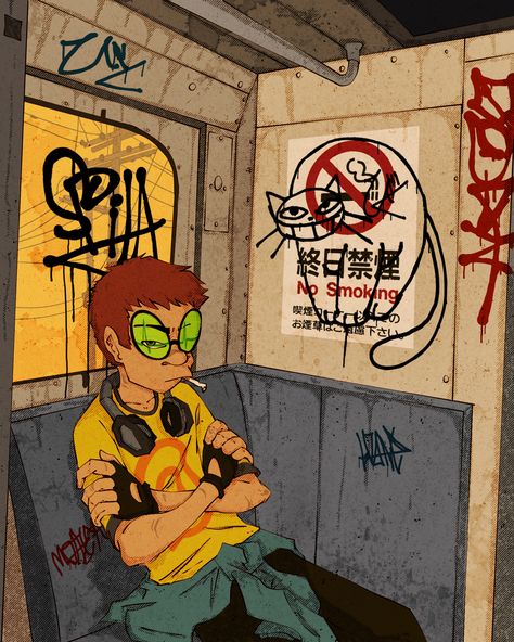 Jet Set Radio, Comic Style Art, On The Train, Arte Sketchbook, Wow Art, The Train, Funky Art, Graffiti Art, Pretty Art