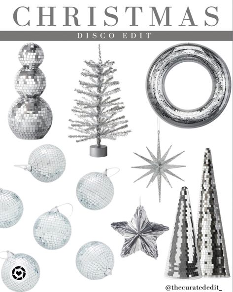 Christmas, but make it groovy 🪩 LOVE the disco ball Christmas decor! #christmas #target #targetchristmas #disco #discoball #discodecor #groovy #mirrored #retro #christmasdecor #silver #wondershop #discoornament #ornament #discosnowman #wreath Disco Ball Christmas Wreath, Disco Ball Wreath, Disco Christmas Decor, Disco Ball Christmas Decor, Disco Christmas Decorations, Disco Christmas Tree, Disco Ball Snowman, Holiday Party Table Setting, Disco Ball Christmas Tree