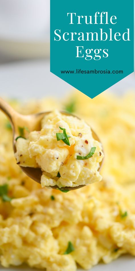 Truffle Scrambled Eggs Truffle Scrambled Eggs, Truffle Eggs Breakfast, Italian Scrambled Eggs, Fancy Scrambled Eggs, French Scrambled Eggs, Truffle Eggs, Best Egg Recipes, Creamy Scrambled Eggs, Scrambled Eggs Recipe