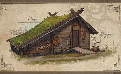 Viking House Design, Viking Cottage, Houses Concept Art, Viking Buildings, Viking Houses, Casa Viking, Grass Is Always Greener, Viking House, Viking Village