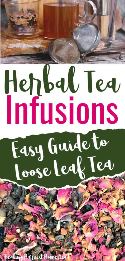 Do you wonder how to make loose leaf tea? It’s not hard at all, and makes the BEST tea ever. Lose that store-bought stale box tea from the grocery store and use loose leaf herbal teas instead! You’ll never go back. Find out how long to steep tea, how to infuse large amounts, and more! #looseleaftea #howtomake #infusers #howtobrew #forbeginners #steeping #recipe Loose Leaf Tea Infusers Cute, Lose Tea Blends, Morning Herbal Tea Blend, Steep Tea How To, Loose Leaf Tea Infusers, How To Make Herbal Tea, Homemade Loose Leaf Tea Recipes, Loose Leaf Tea Blends Recipes, Herbal Infusions Recipes