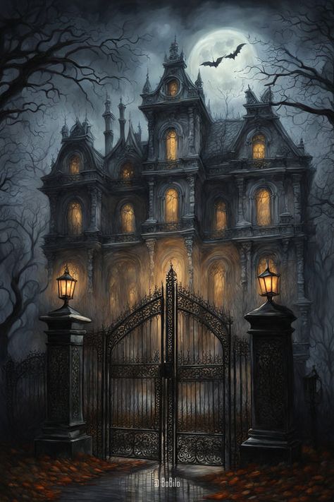 Haunted Manor: Spooky Full Moon Horror Scene 🌕 Dracula Mansion, Minecraft Haunted Mansion, Haunted Victorian Mansion, Gothic House Exterior, Horror Mansion, Halloween Mansion, Haunted Farmhouse, Haunted House Pictures, Tiktok Selfie