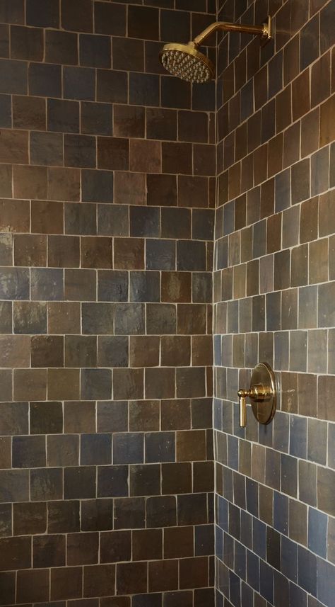 Brown Tile, Light And Dwell, Tile Inspiration, Bathroom Inspo, Interior Design Studio, Shower Tile, Tile Design, Bathroom Inspiration, Tile Bathroom