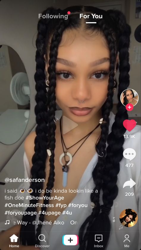 Four Braids Black Women, Easy Hairstyles With Extensions Simple, Two Pigtail Braids Hairstyle Black Women, Two Long Braids With Extensions, Bubble Braids On Box Braids, Pigtail Braids With Extensions, Easy Braided Hairstyles With Extensions, Feed In Bubble Braid, Braid Hairstyles For Mixed Women