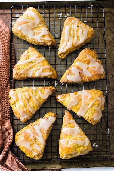 Gluten-Free Pumpkin Scones With Maple Icing – The Nomadic Fitzpatricks Gf Pumpkin Scones Gluten Free, Gluten Free Dairy Free Pumpkin Scones, Gluten Free Pumpkin Scones Recipe, Almond Flour Pumpkin Scones, Gluten Free Pumpkin Scones, Pumpkin Scones Recipe, Oat Scones, Maple Icing, Dairy Free Creamer