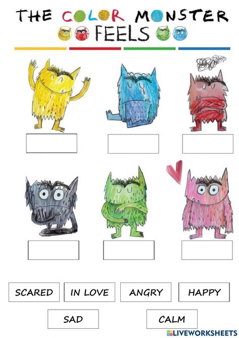 Feelings Monster Activity, Color Monster Template, Colour Monster Display Board, Color Monsters Emotions, The Colour Monster Craft, Color Emotions Activity, Emotions And Colors, Color Monsters Printable, Feelings And Emotions Activities Kindergarten