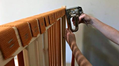 Upholster your headboard with woven canvas 6 Ikea Bed Headboard, Ikea Fjellse, Ikea Headboard Hack, Canvas Headboard, Headboard Hack, Woven Headboard, Ikea Headboard, Ikea Bed Frames, Pine Bed Frame