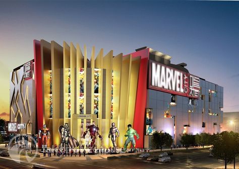 Concept Art For Dubai's MARVEL CITY THEME PARK (1) Indoor Theme Park, Universal Studios Singapore, City Theme, Resort Architecture, Star Tours, Tokyo Disney Sea, Disney California Adventure, Parking Design, Family Entertainment