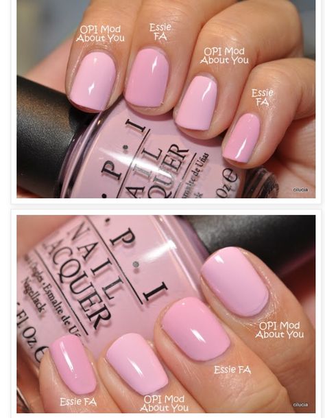 Pretty pink polishes! Essie French Affair and OPI Mod About You! Opi Pink Colors Shades, Essie French Affair, Pink Opi Gel Colors, Professional Pink Nails, Opi Pink A Doodle, Opi Gel Polish Colors Neutral Pink, Pink Nails Colors Shades, Opi Pinking Of You, Opi I Think In Pink